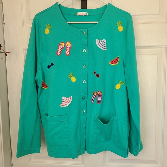 (495) Palm Harbor Woman's Long Sleeve Sweater, Size: Large Color: Green - Picture 4 of 11